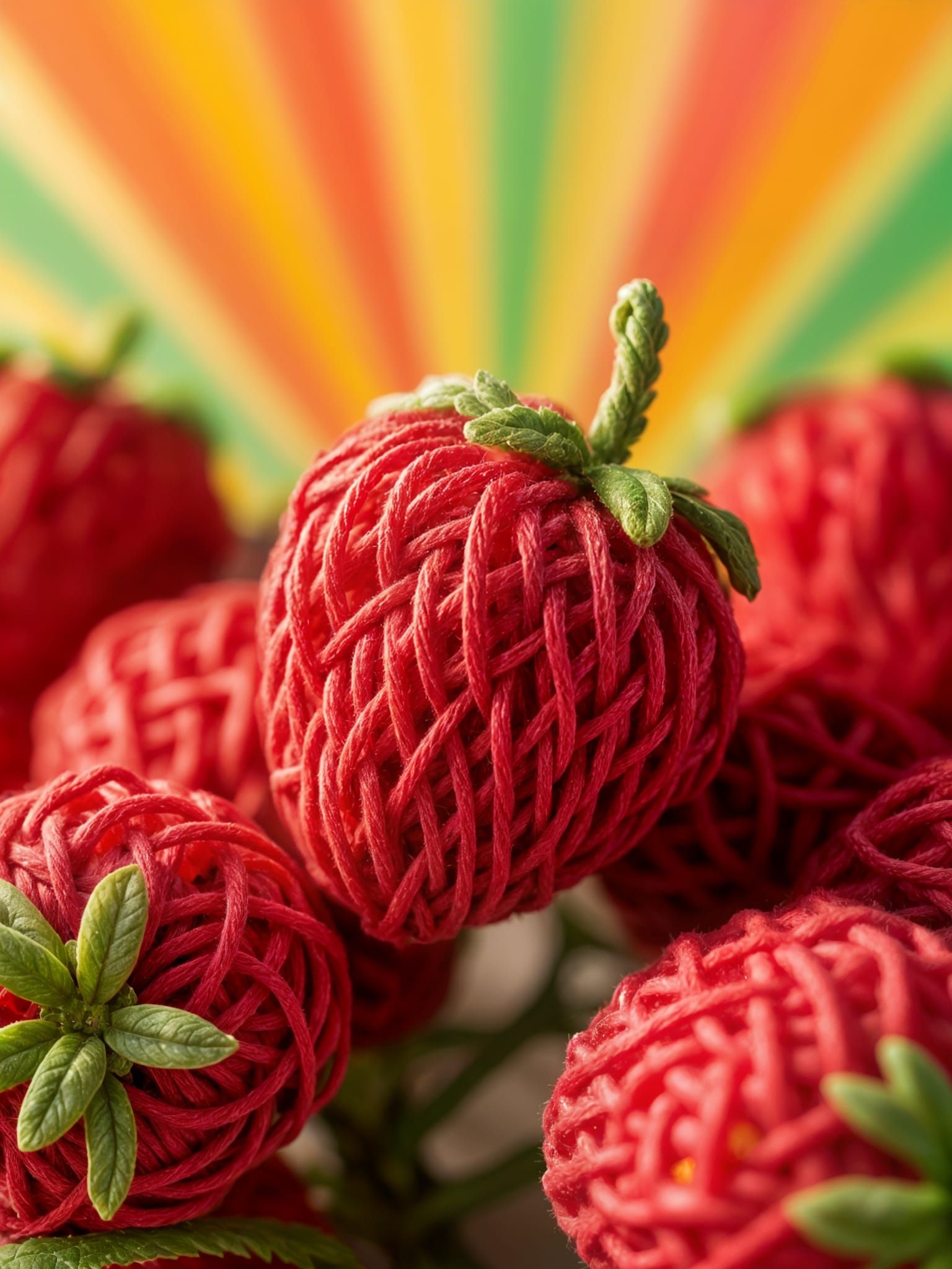Yarn Strawberries in Professional Photography Style