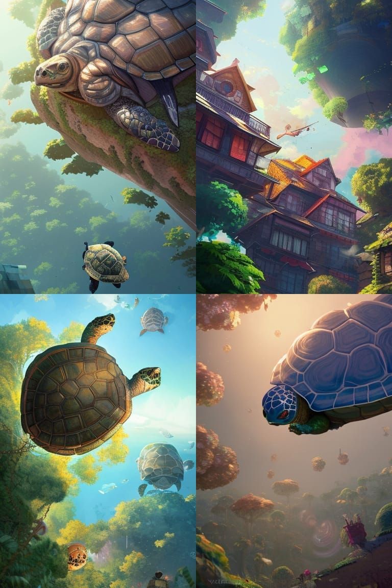 Village on Giant Turtle Shell: Digital Illustration