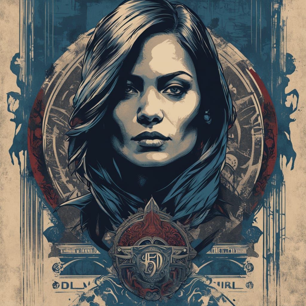 Mysterious Woman in Metallic Gown with Tattoos