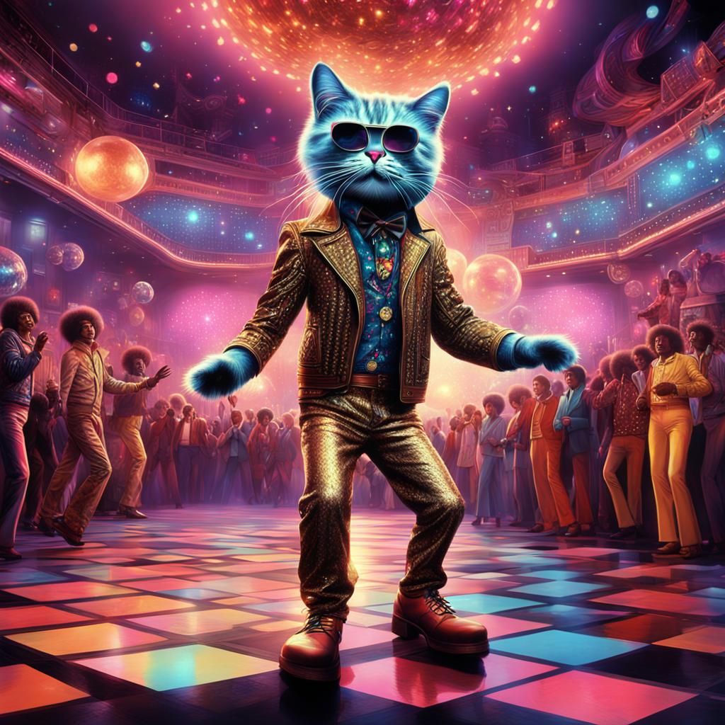 Disco Cat Dancing in 1970s Style