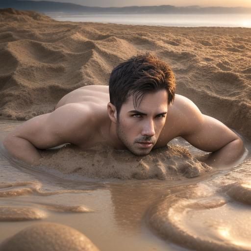 Man's Perilous Descent into Quicksand: Professional Photo