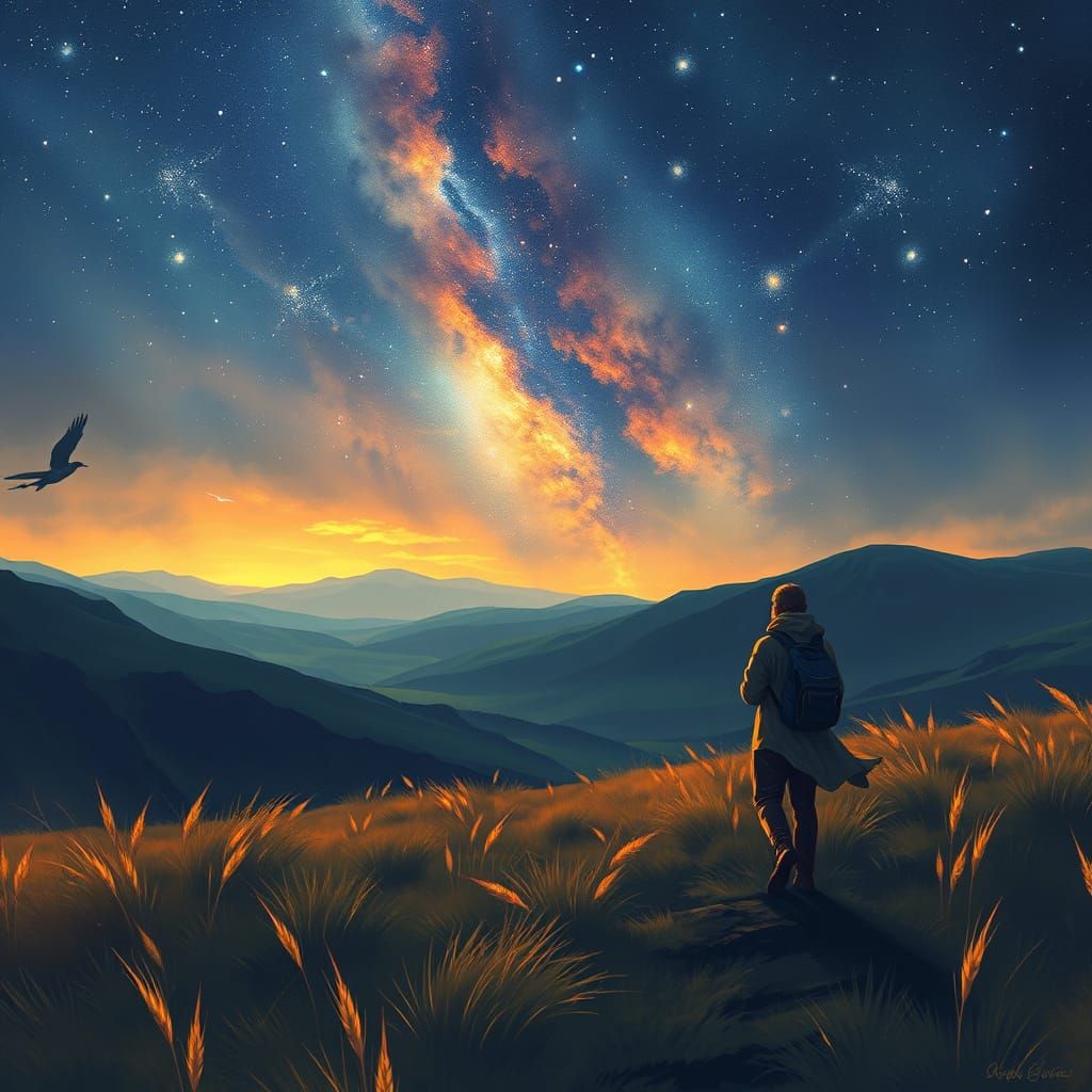 Ethereal Moorland Wanderer Soars Through the Cosmos