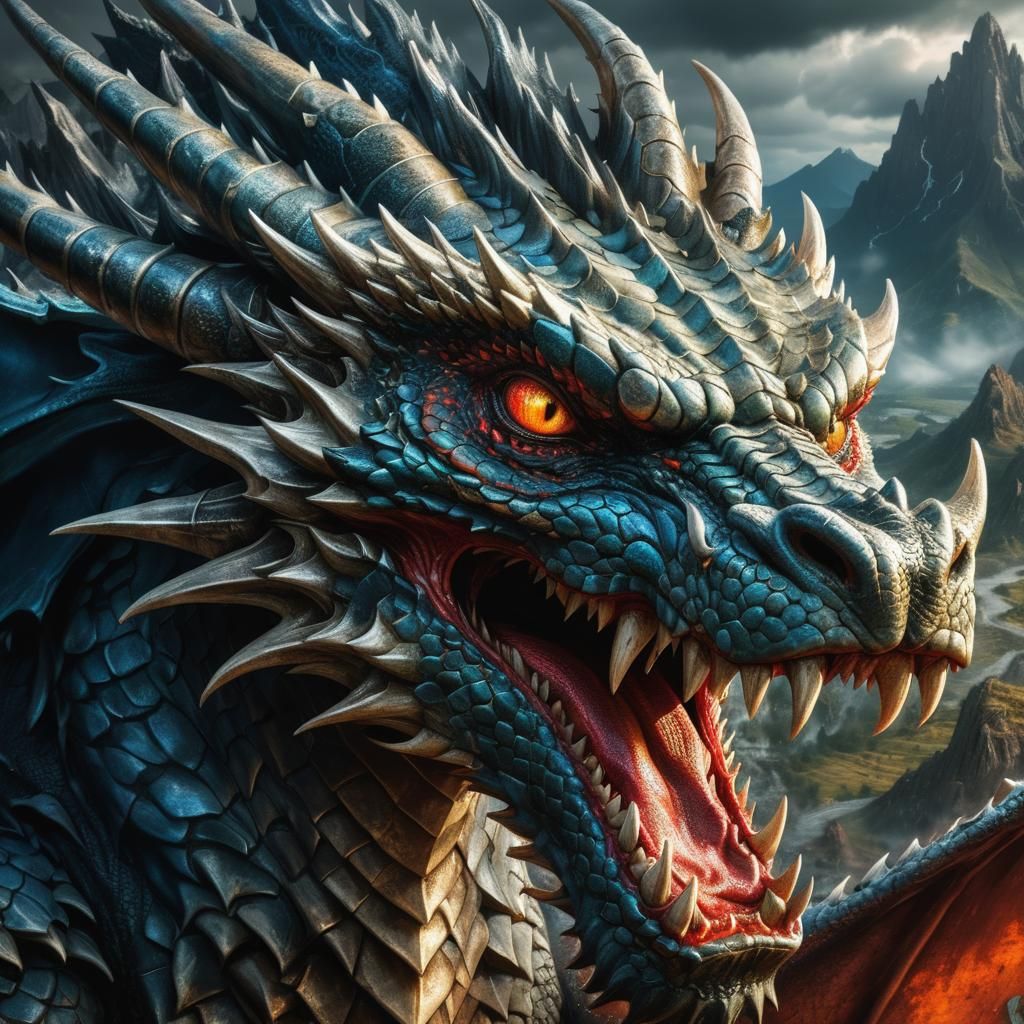 Fierce Dragon Close-up in Hyperrealistic Style