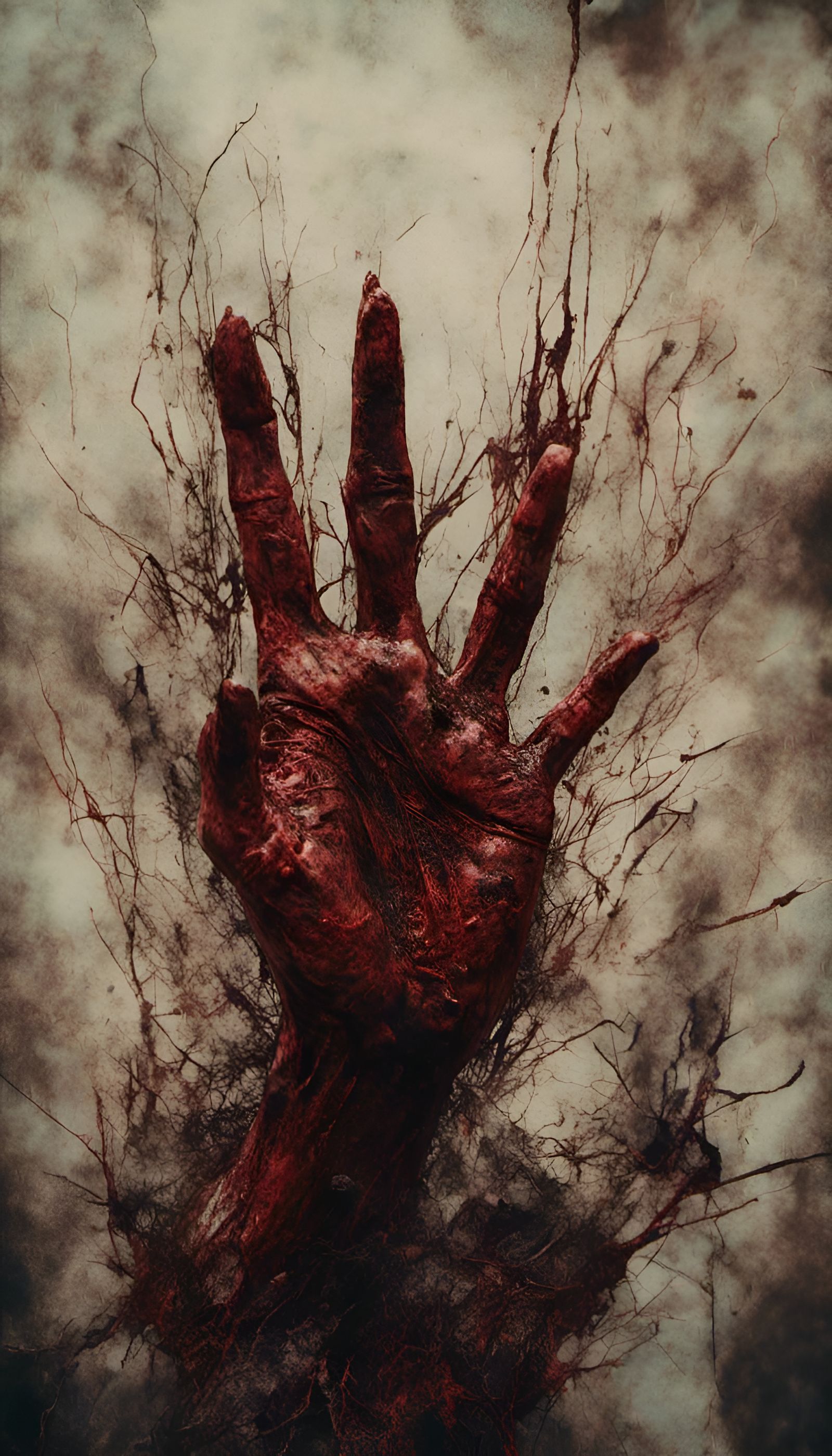Macabre Bloody Hand Rises from Grave