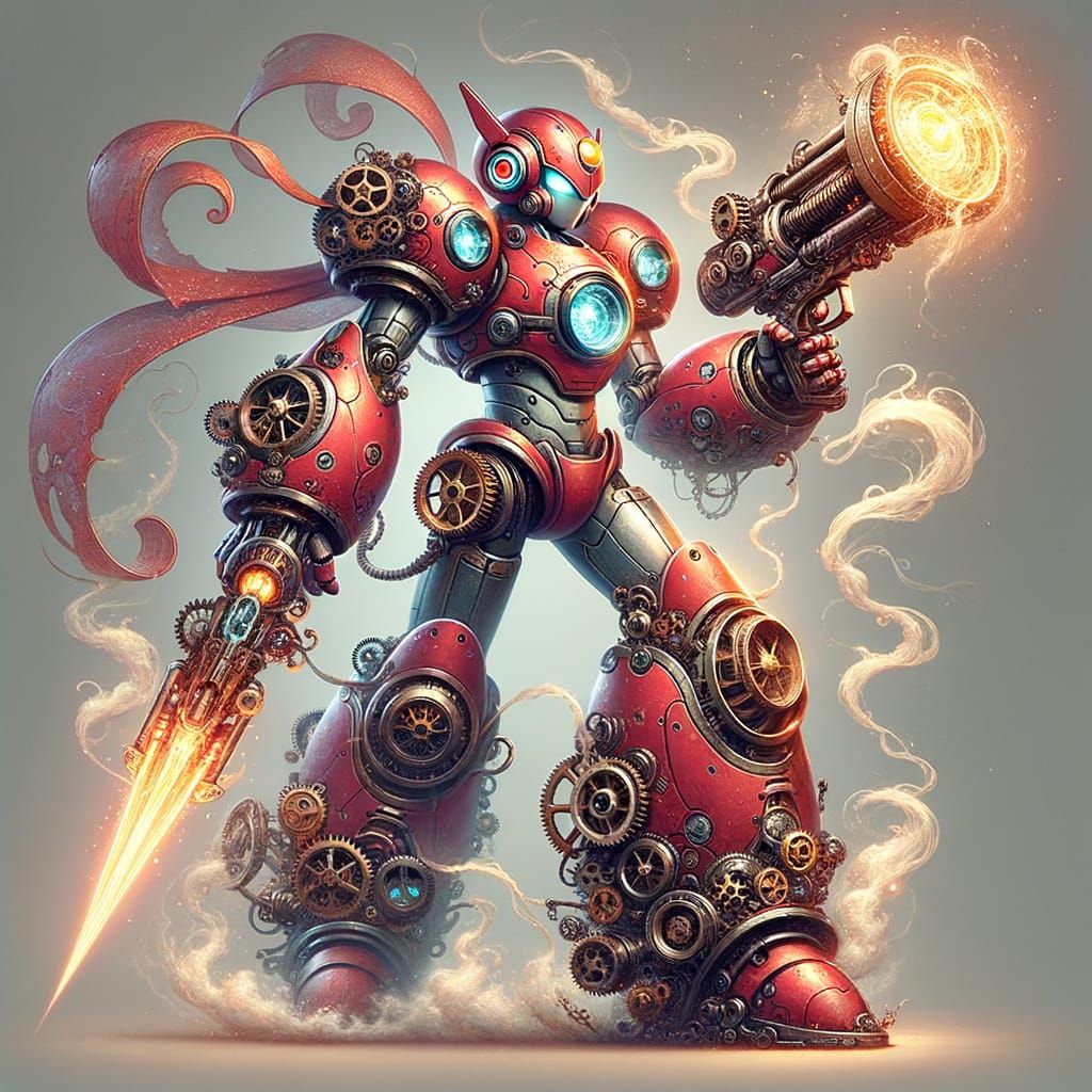 Steampunk Robot with Charged Blaster