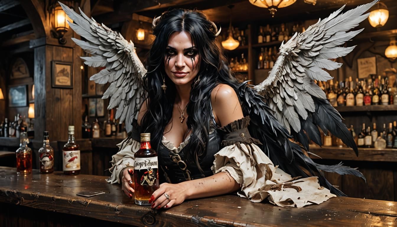 Fallen angel drinking Rum from the bottle