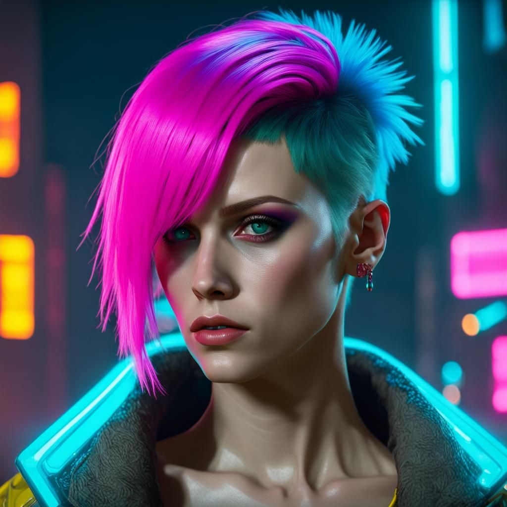 Cyberpunk Curly Hair in Neon Wind