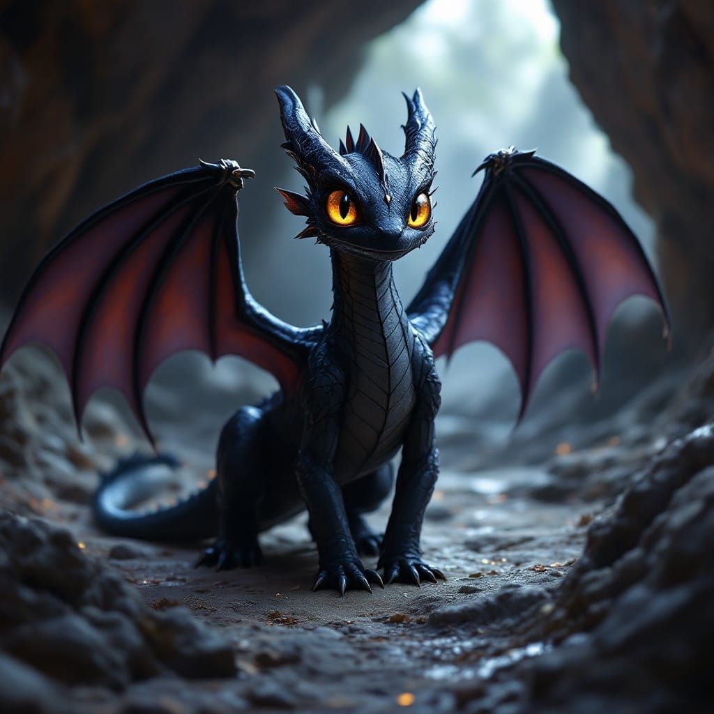 Shadow Dragon in Cave: Dark Fantasy Concept Art