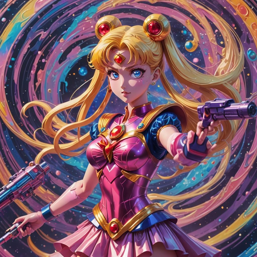 Sailor Moon's Prismatic Blaster in Surreal Style