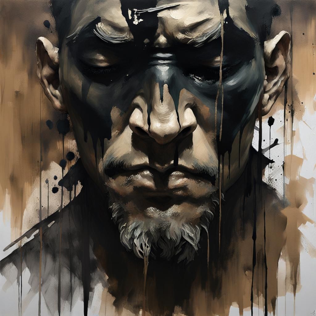 Gothic Portrait of Muscular Man in Oil and Watercolor