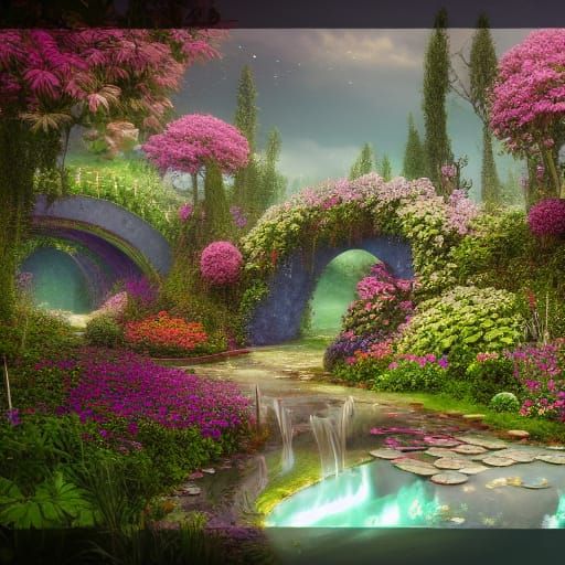 Fantastical Secret Flower Garden in Detailed Matte Painting