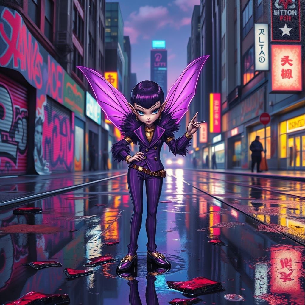 Urban Fairy with Edgy Style and Glowing Aura