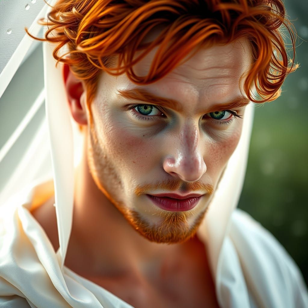 Striking Portrait of Redhead in Silk Gown