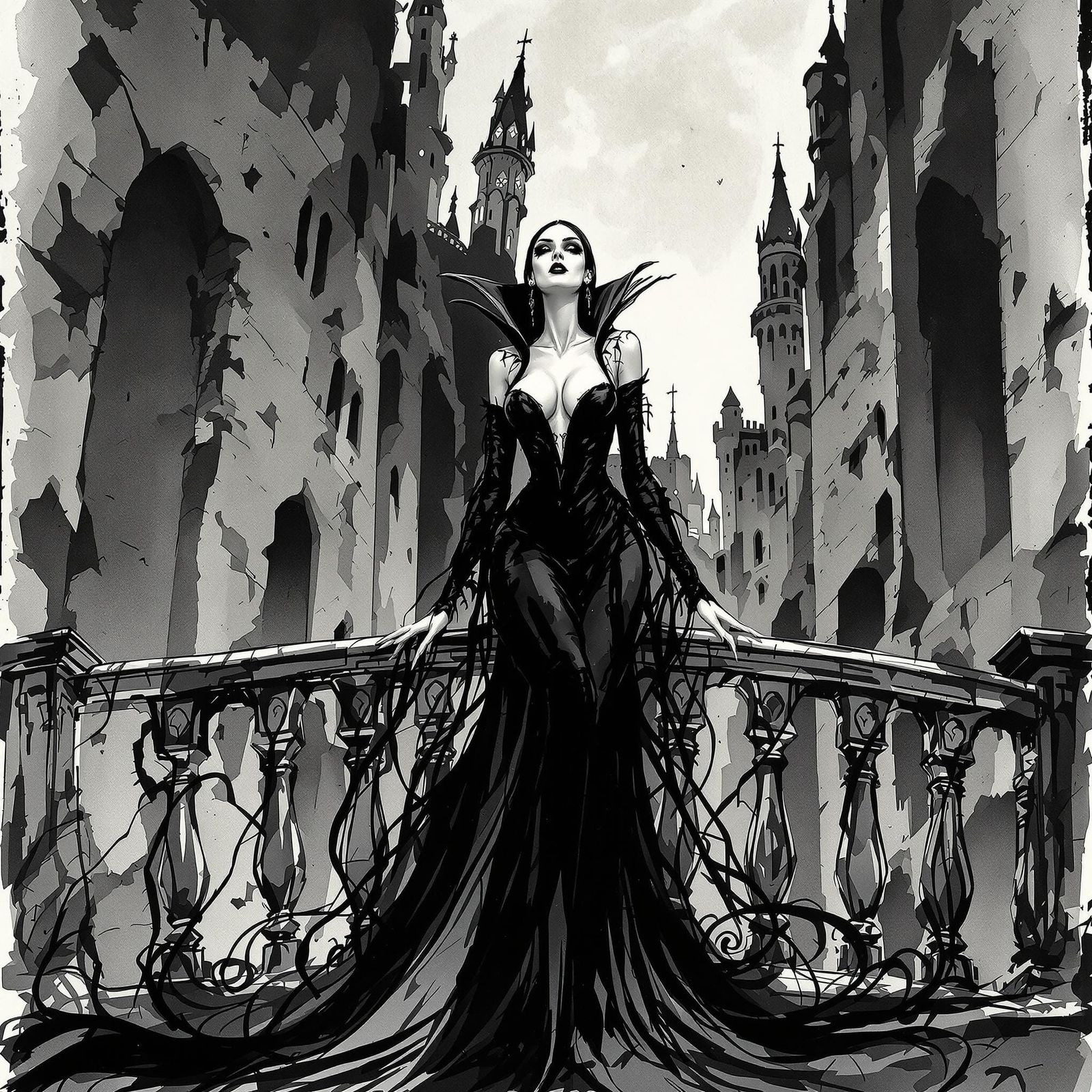 Elegant Vampire Queen in a Gothic Castle