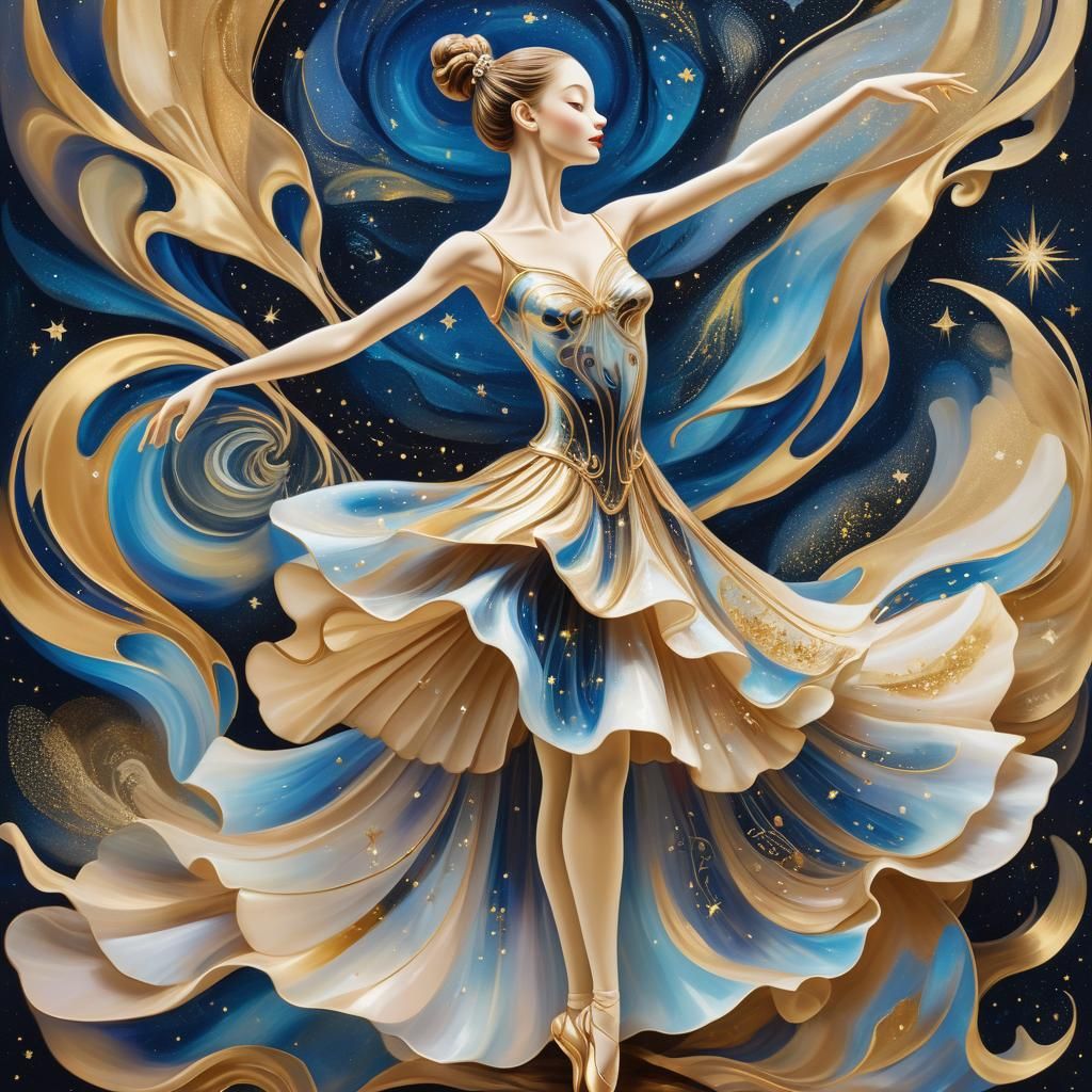 Surreal Ballerina Figurine with Cosmic Night Sky