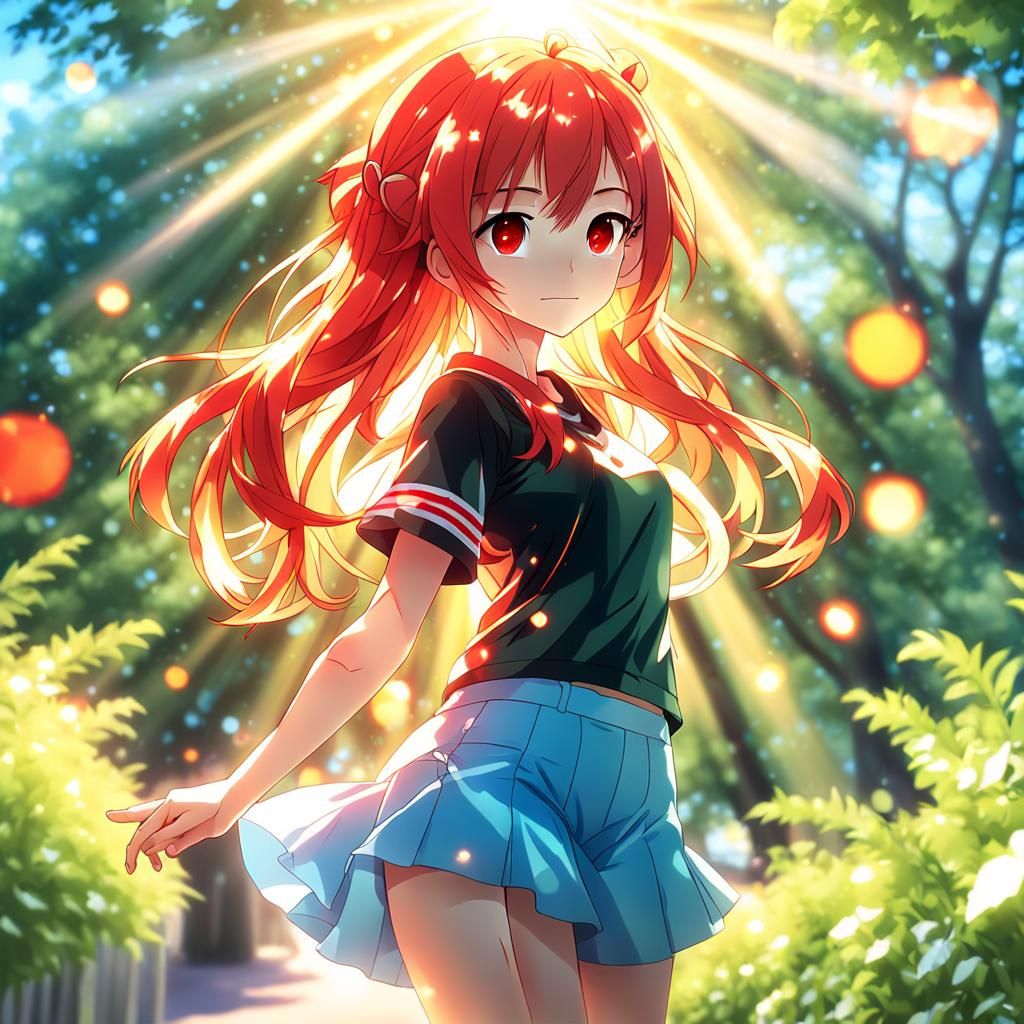Anime Girl in Red Dress: Digital Illustration