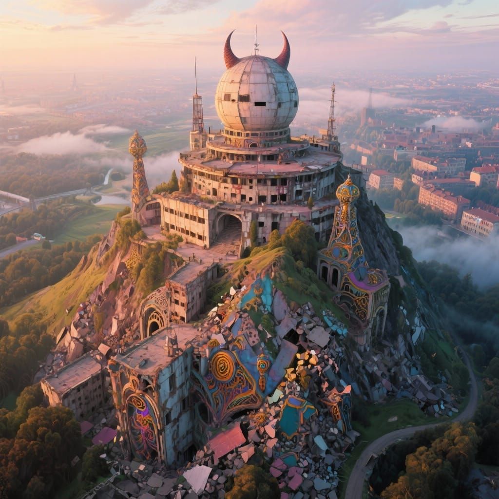 Teufelsberg Germany Aerial View in Kinkade & Okamoto Style