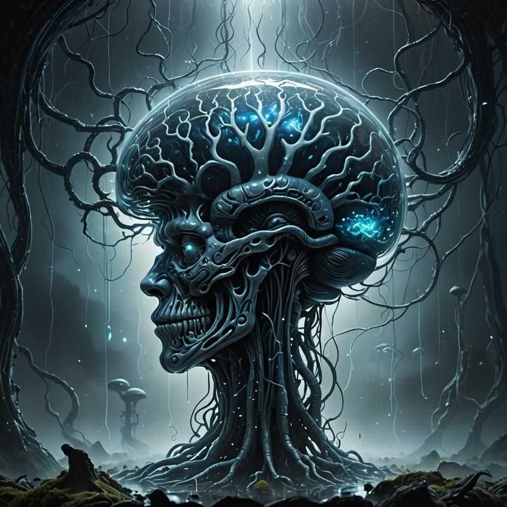 Glowing Brain in Glass 'A' Dark Fantasy Concept Art
