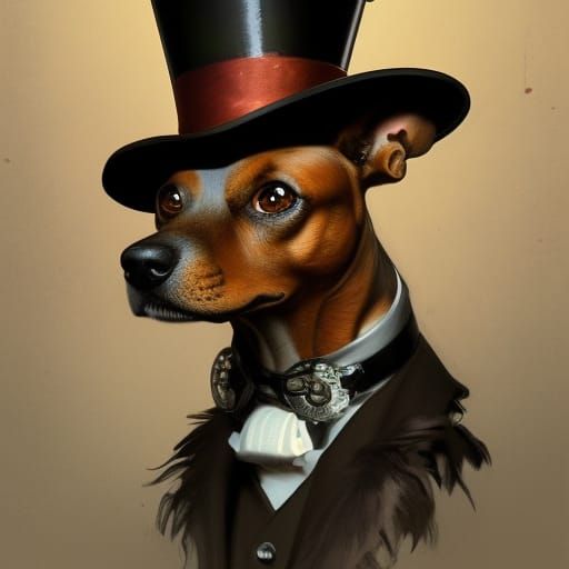 Steampunk Dog Portrait with Top Hat