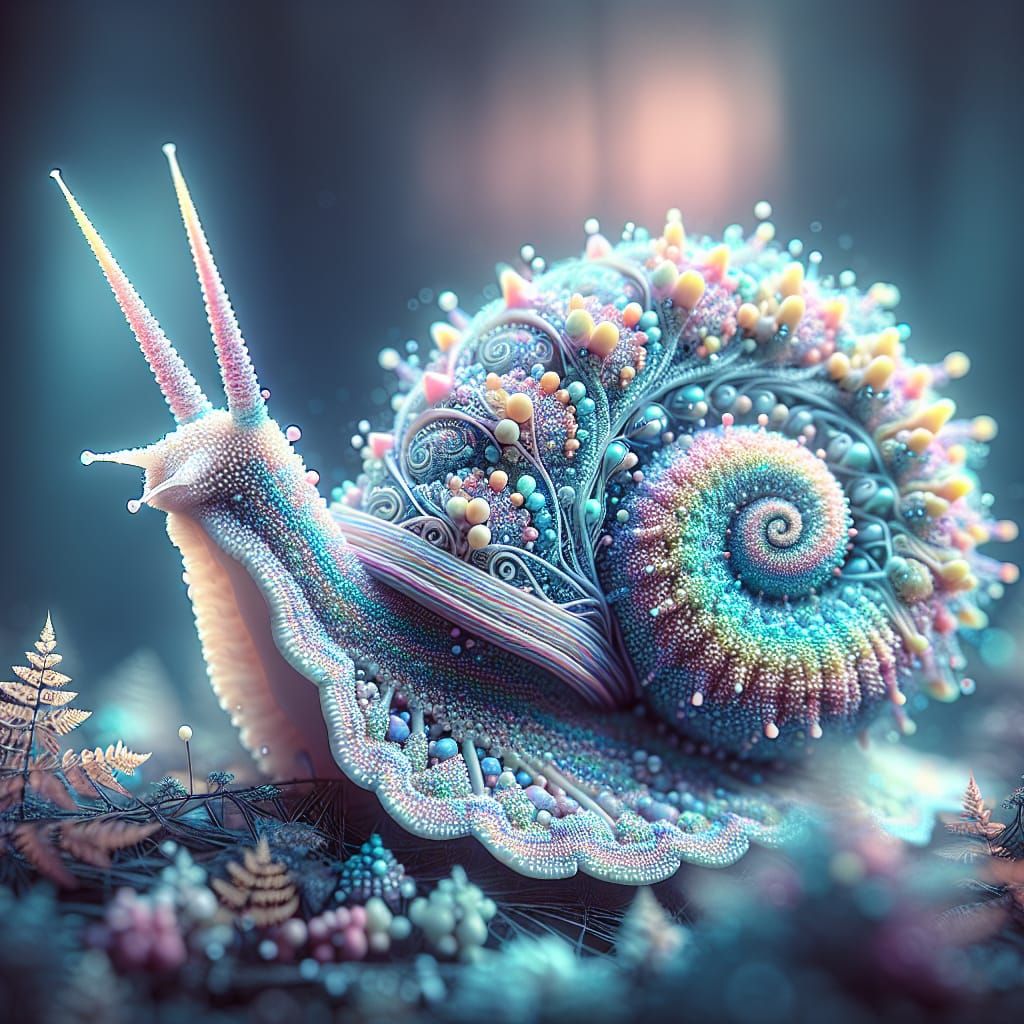 Pastel Unicorn Snail in Pointillist Style
