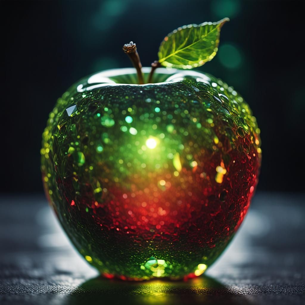 Luminous Crystal Apple in Hyperrealistic Style