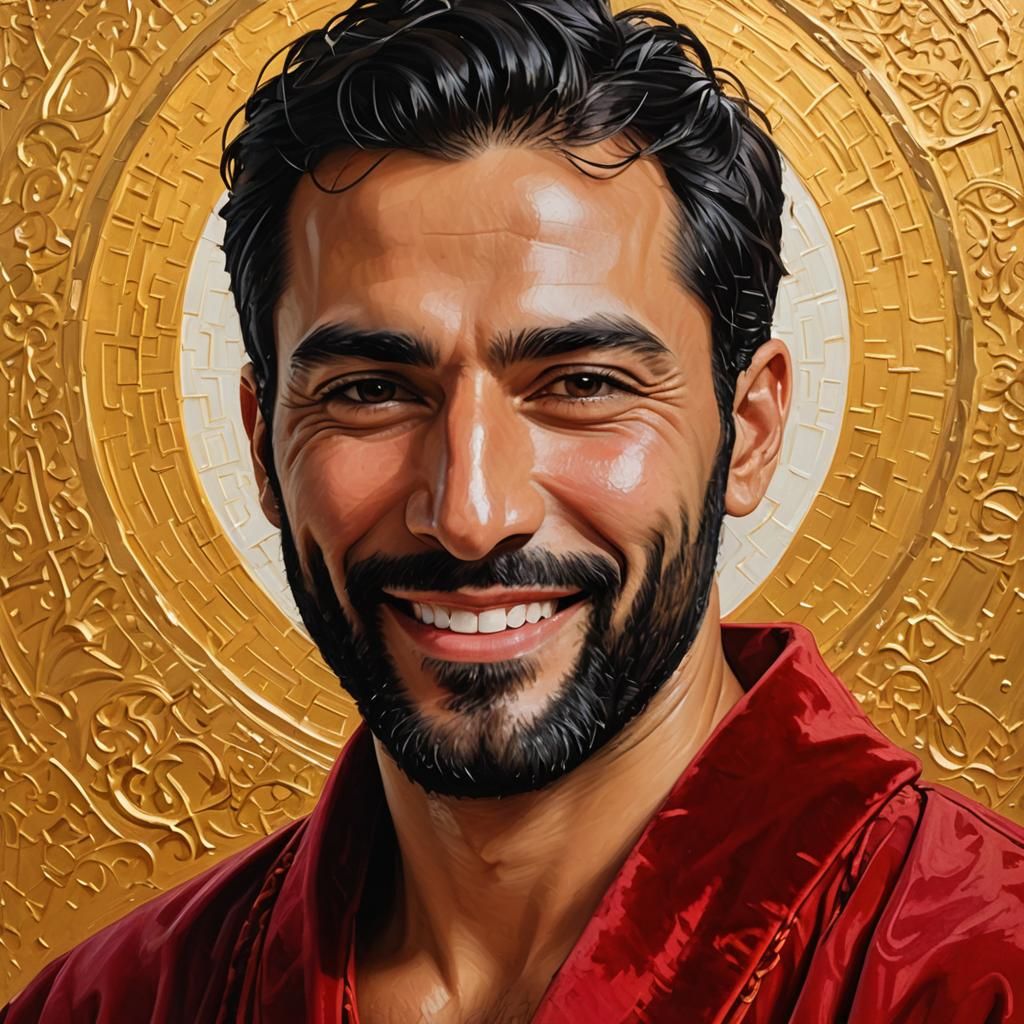 Neo-Expressionist Portrait of Man in Red Velvet Robe