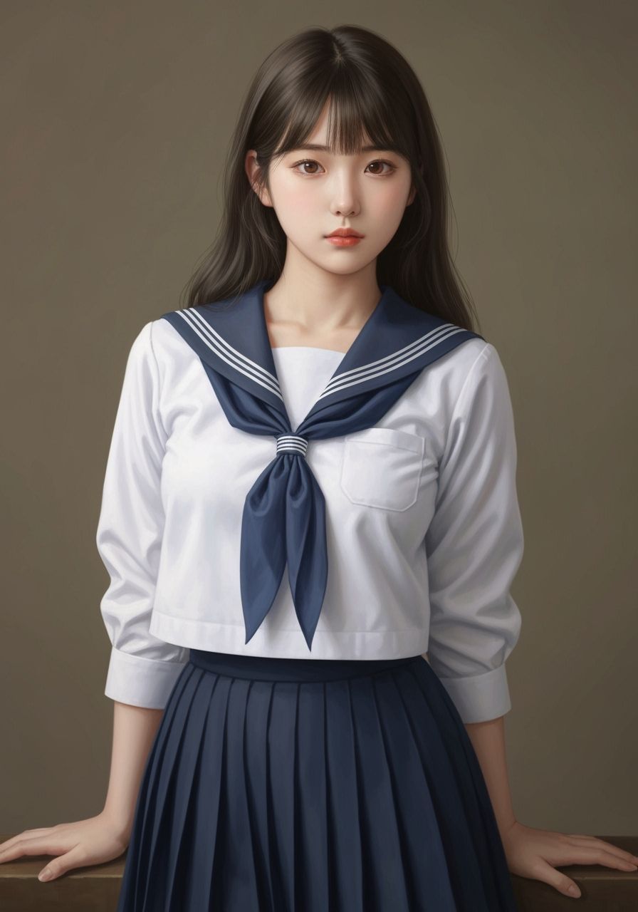 Realistic Oil Painting of Shy High School Girl