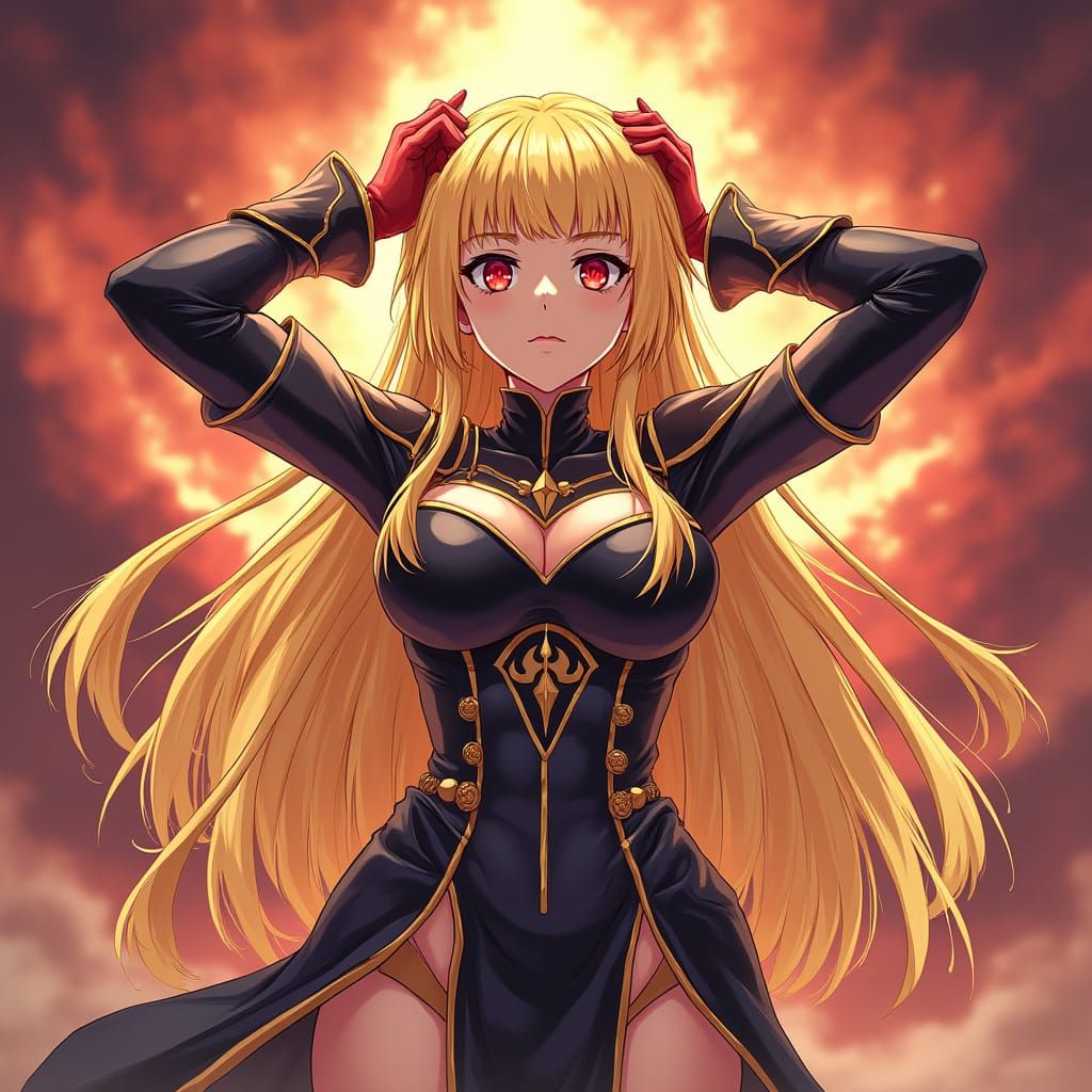 Anime Woman with Red Eyes and Blond Hair