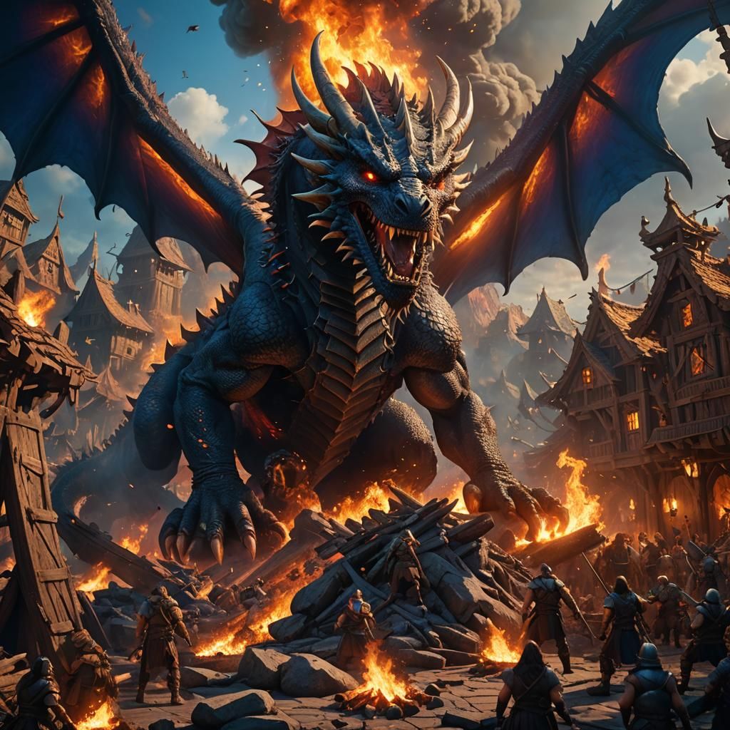 Dragon's Fury: Epic Fantasy Matte Painting