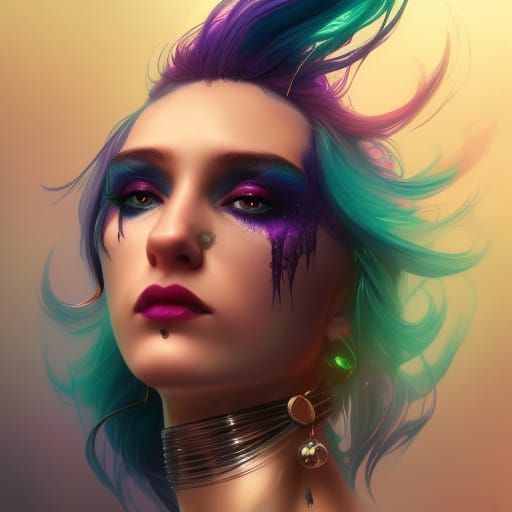 Raven with Rainbow Hair: Detailed Digital Portrait
