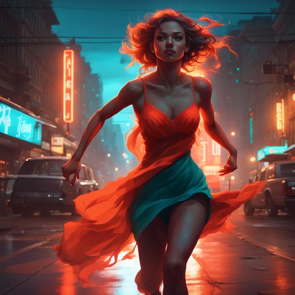 Neon Tango Dancer in Hyperdetailed Digital Art