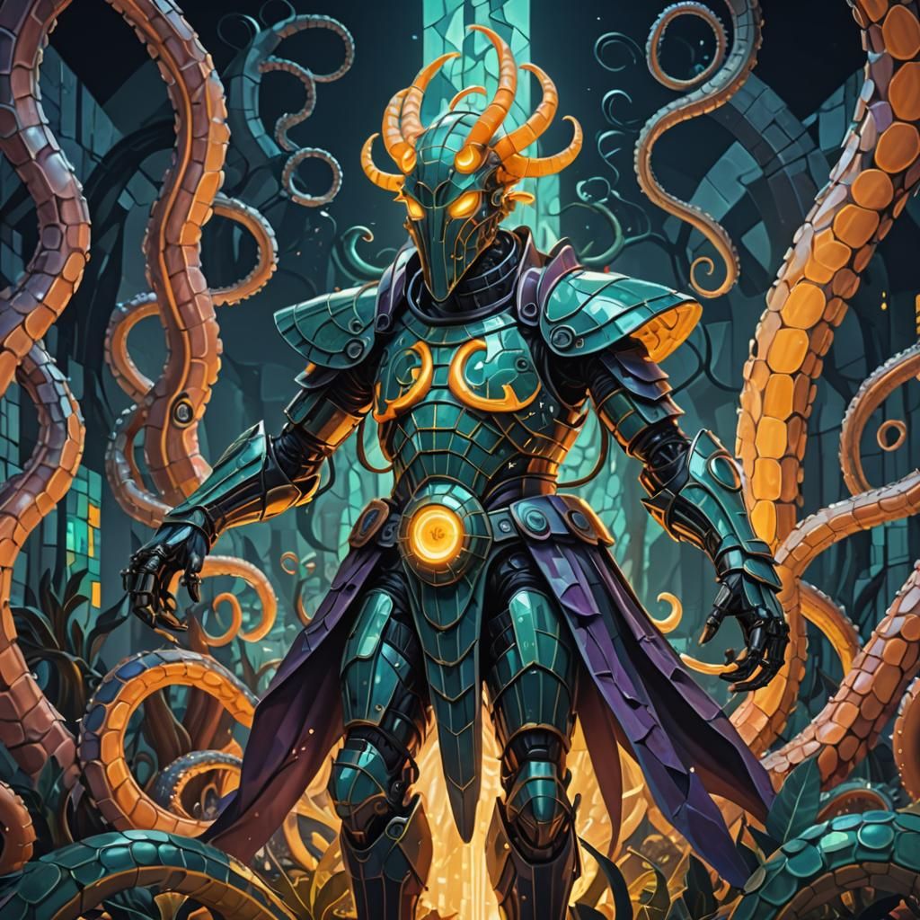 Surreal Glowing Cubist Tentacle Knight