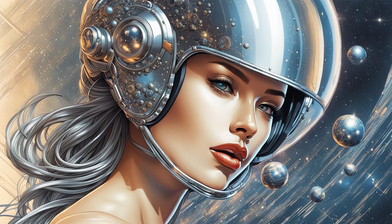 Retro-Futuristic Robot Girl in Cosmic Space