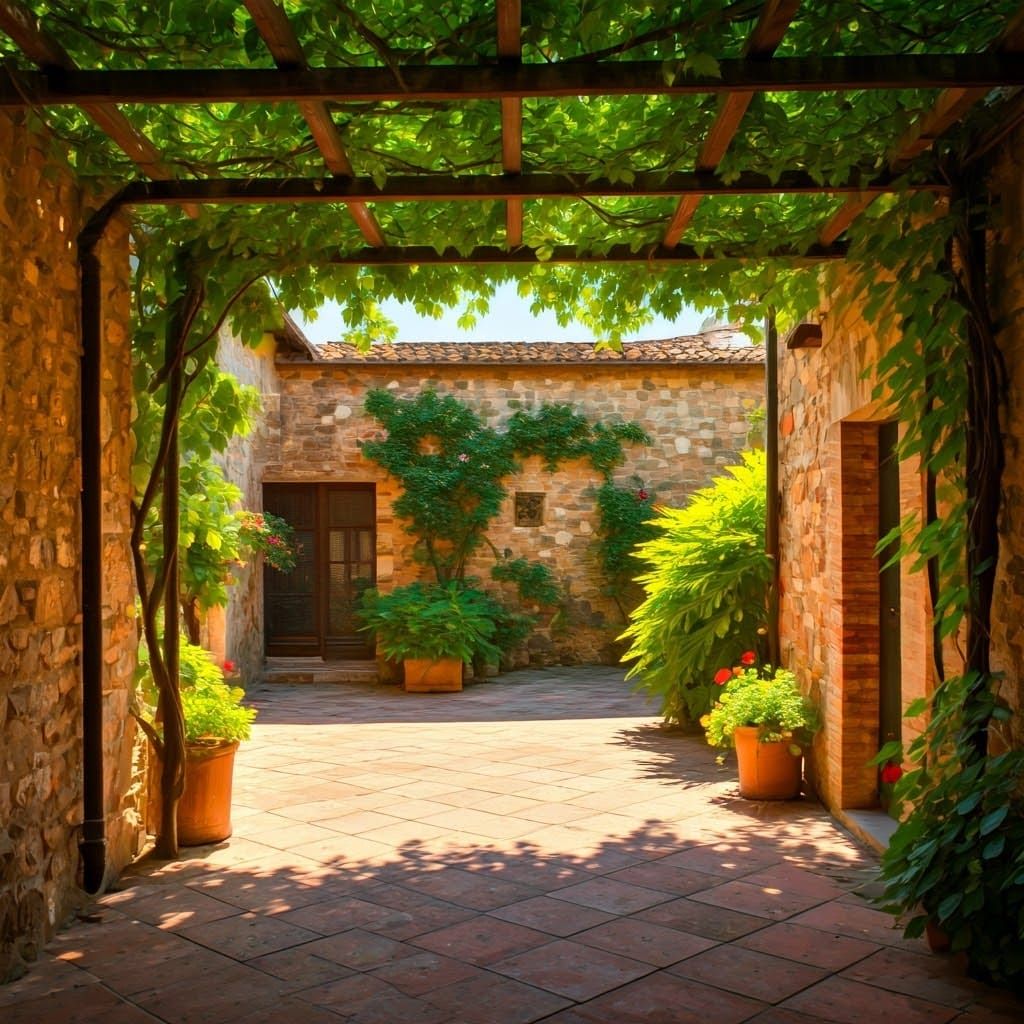 Italian Courtyard in Style of Old Masters