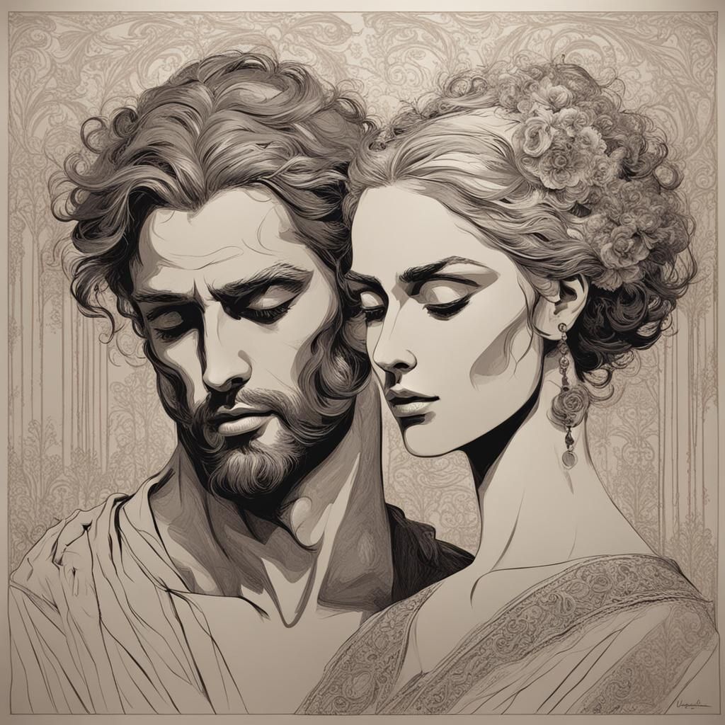 Romantic Couple in Brut Art Style