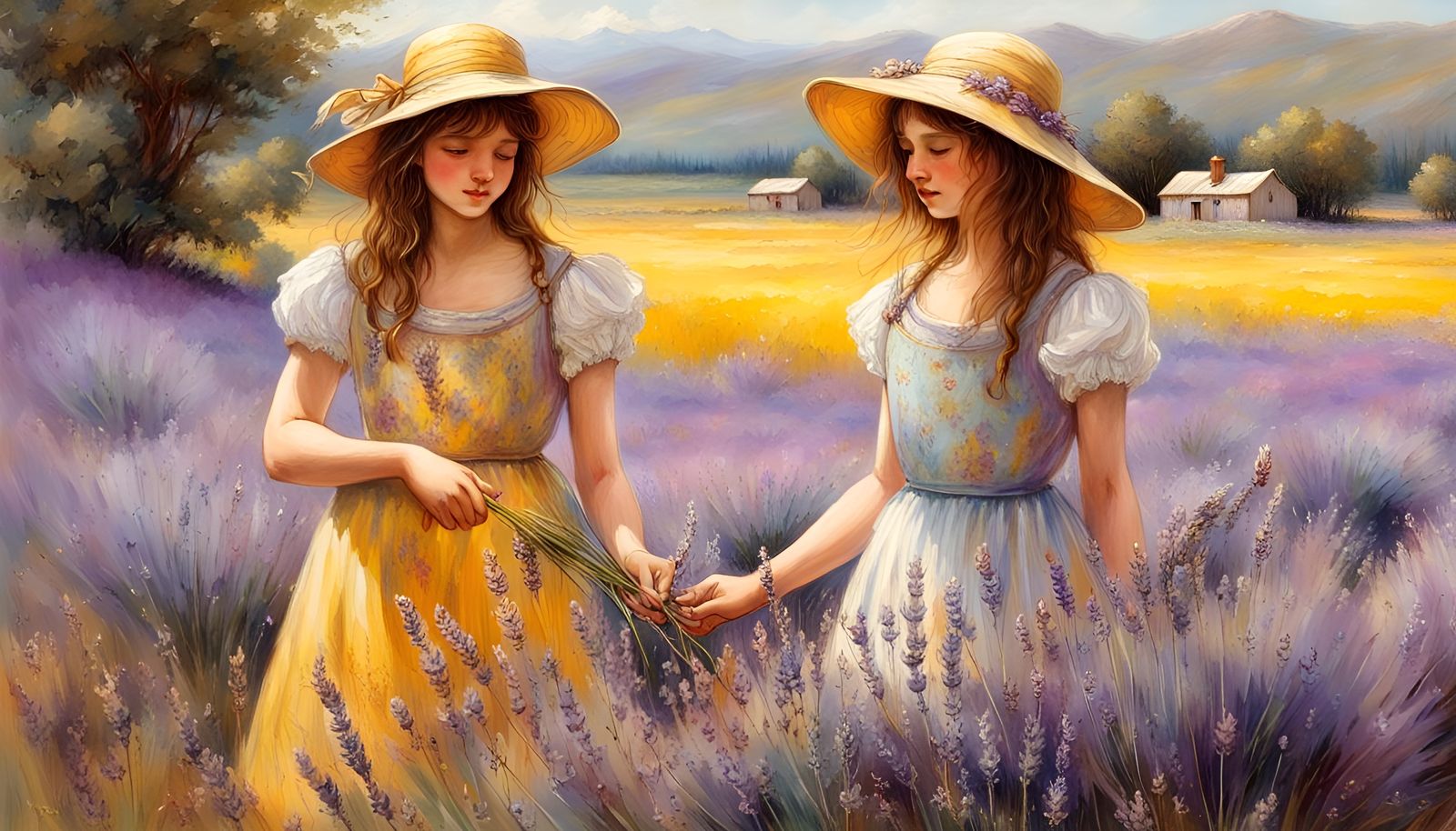 Lavender Field Photograph in 1900s Oil Painting Style