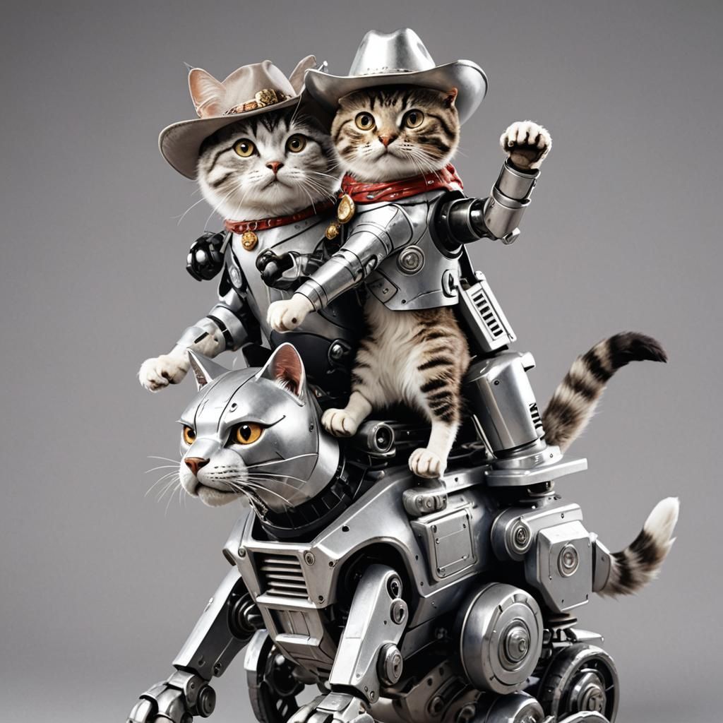 Robot Dog Cowboy Rides Upset Cat