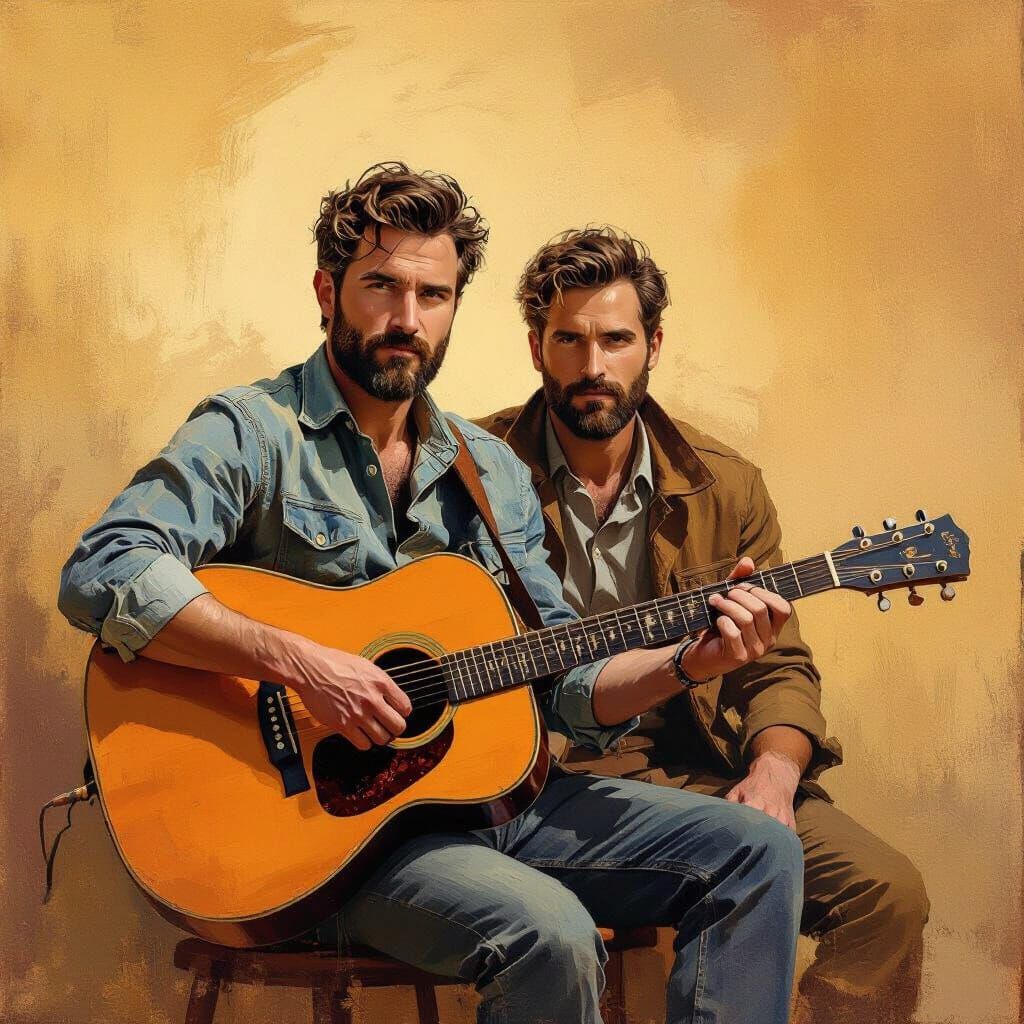 Men With Guitar in Impressionist Style