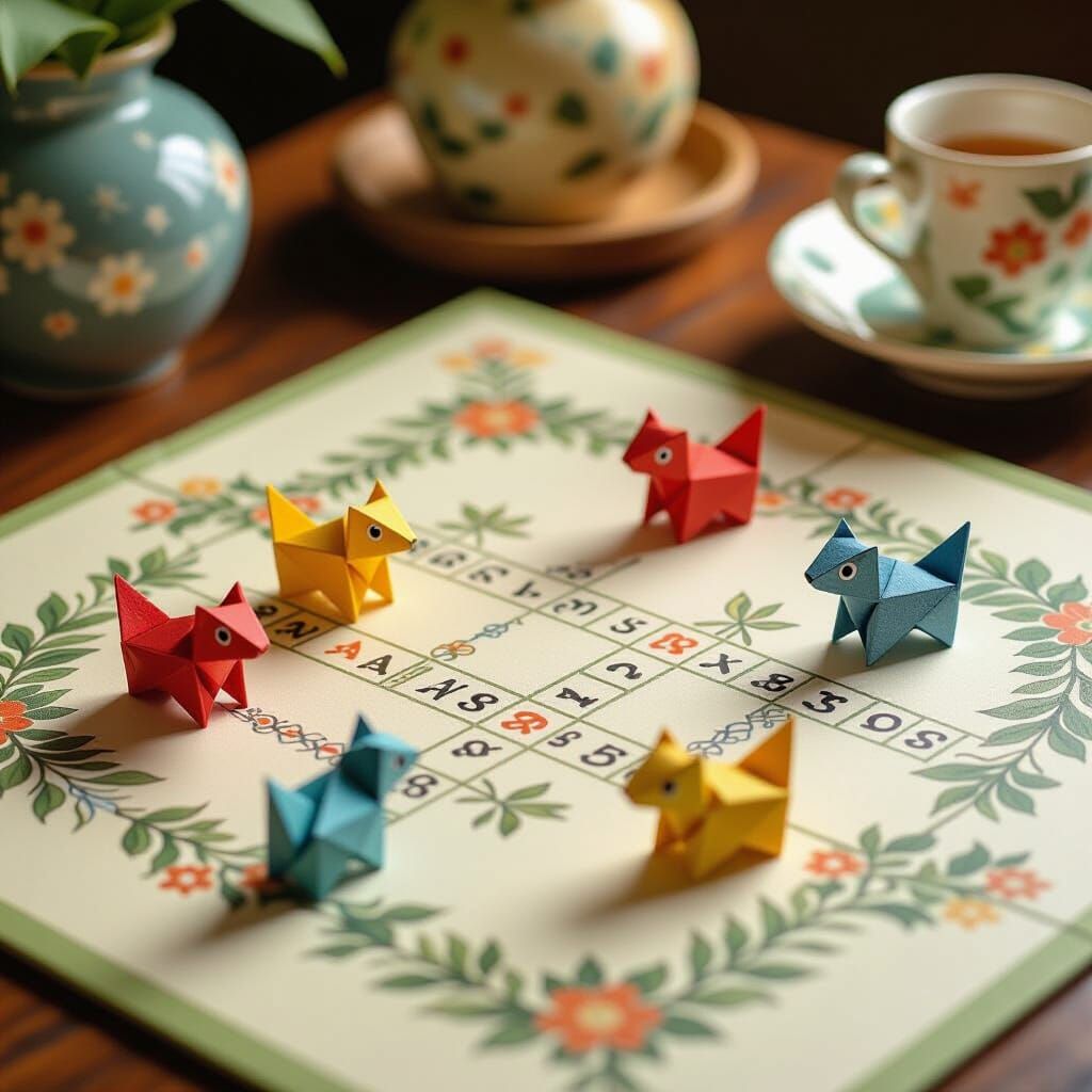 Origami Snakes and Ladders Game with Paper Animals