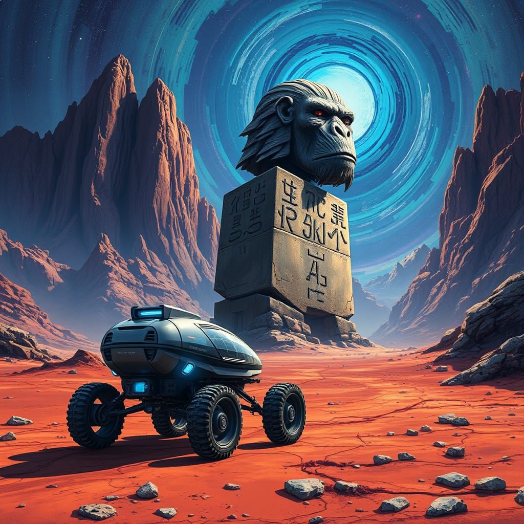 Cosmic Guardian of Mars in Vibrant, 8K Mixed Media