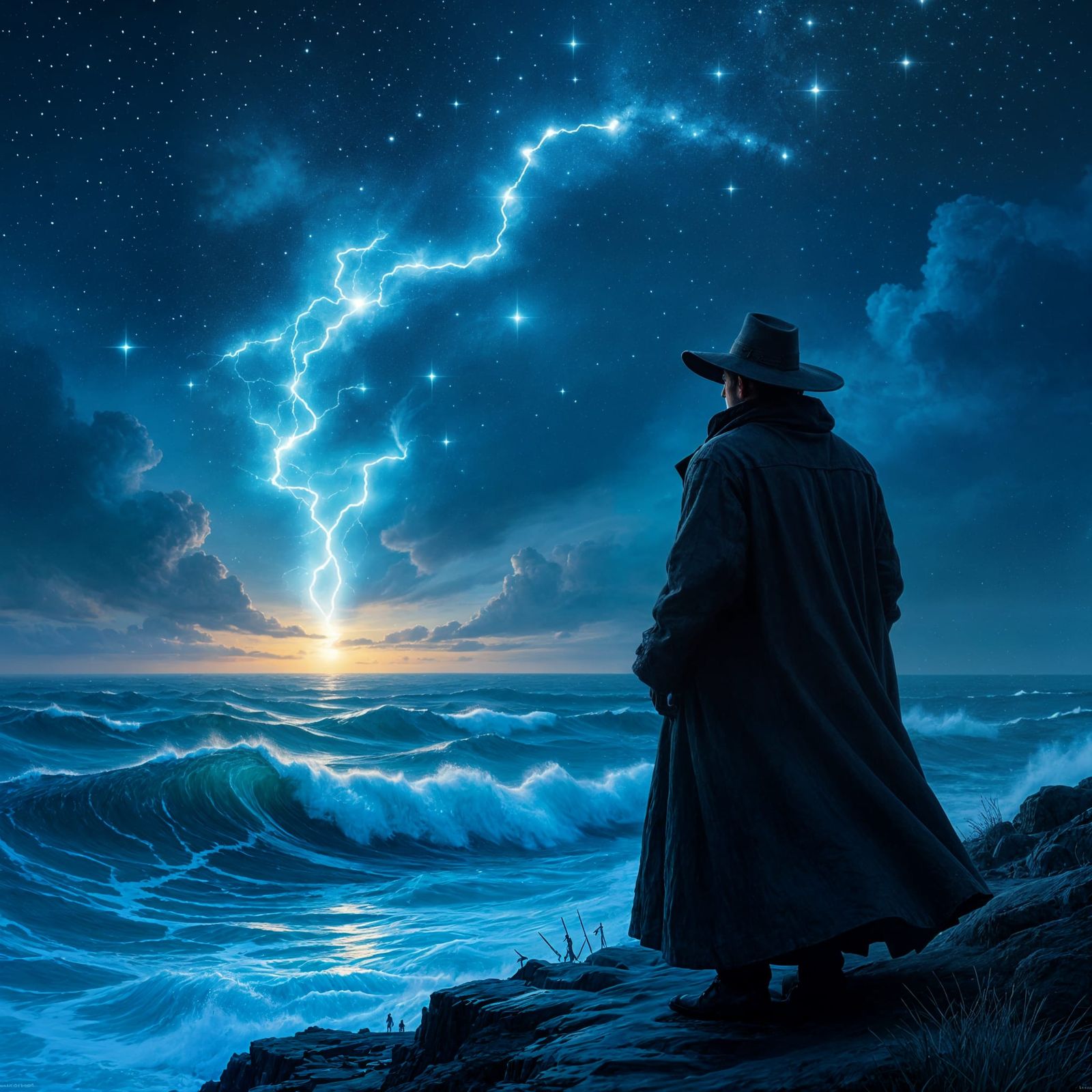 Lighthouse Keeper Sees Constellations Descend to Stormy Sea