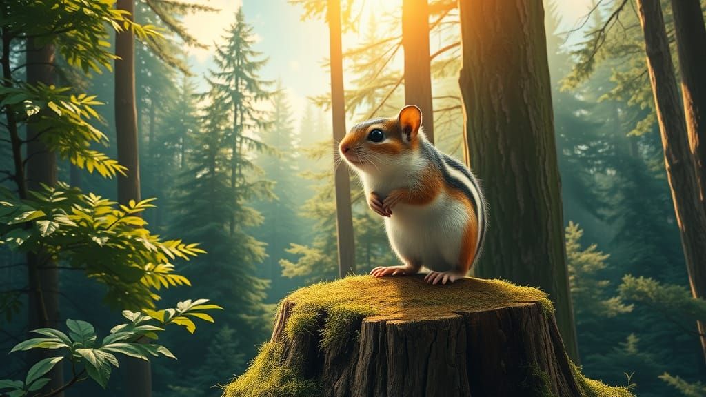 Realistic Mouse-Chipmunk Hybrid in Forest Scene