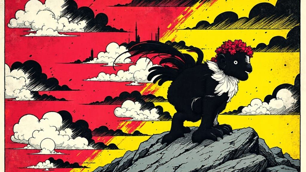 Dark Noir Cityscape in the Style of Cleon Peterson