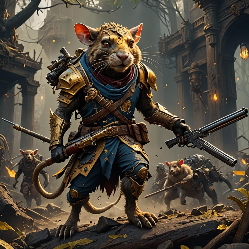 Savage Ratfolk Rides Golden Robot Rat