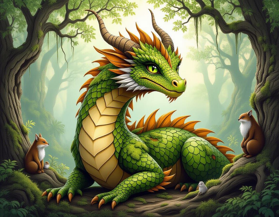Ancient Nature Dragon in Mystical Fantasy Art