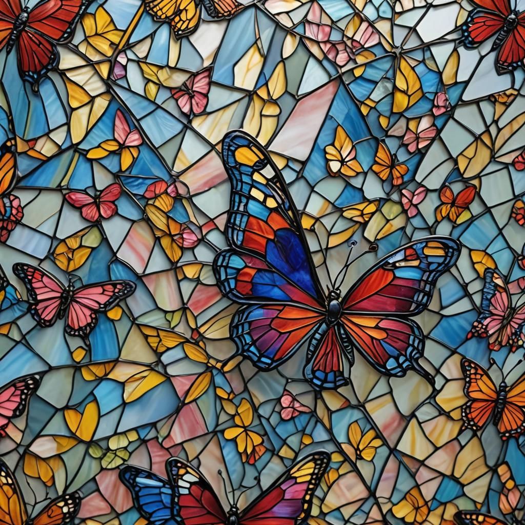Stained-Glass Butterfly Portrait in Hyper-Realistic Style