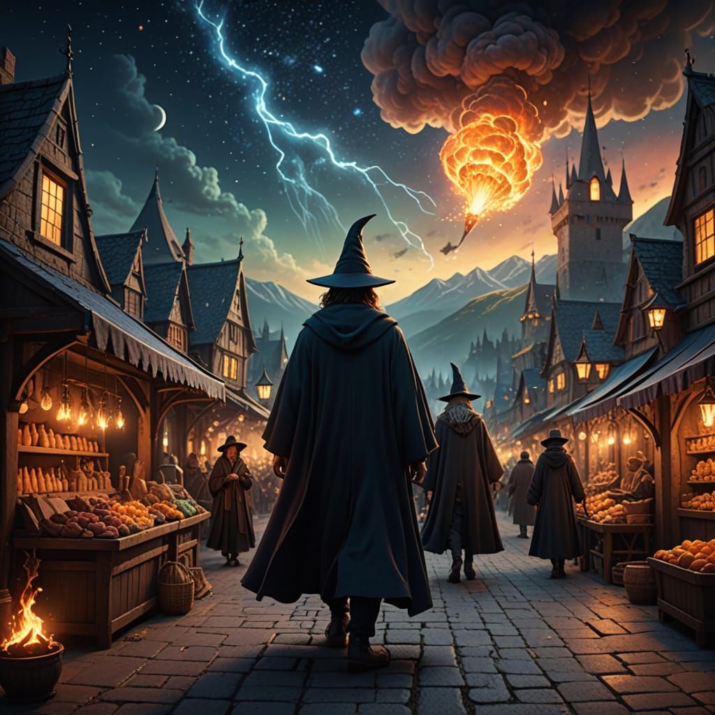 Mystical Night Market Under Starry Skies