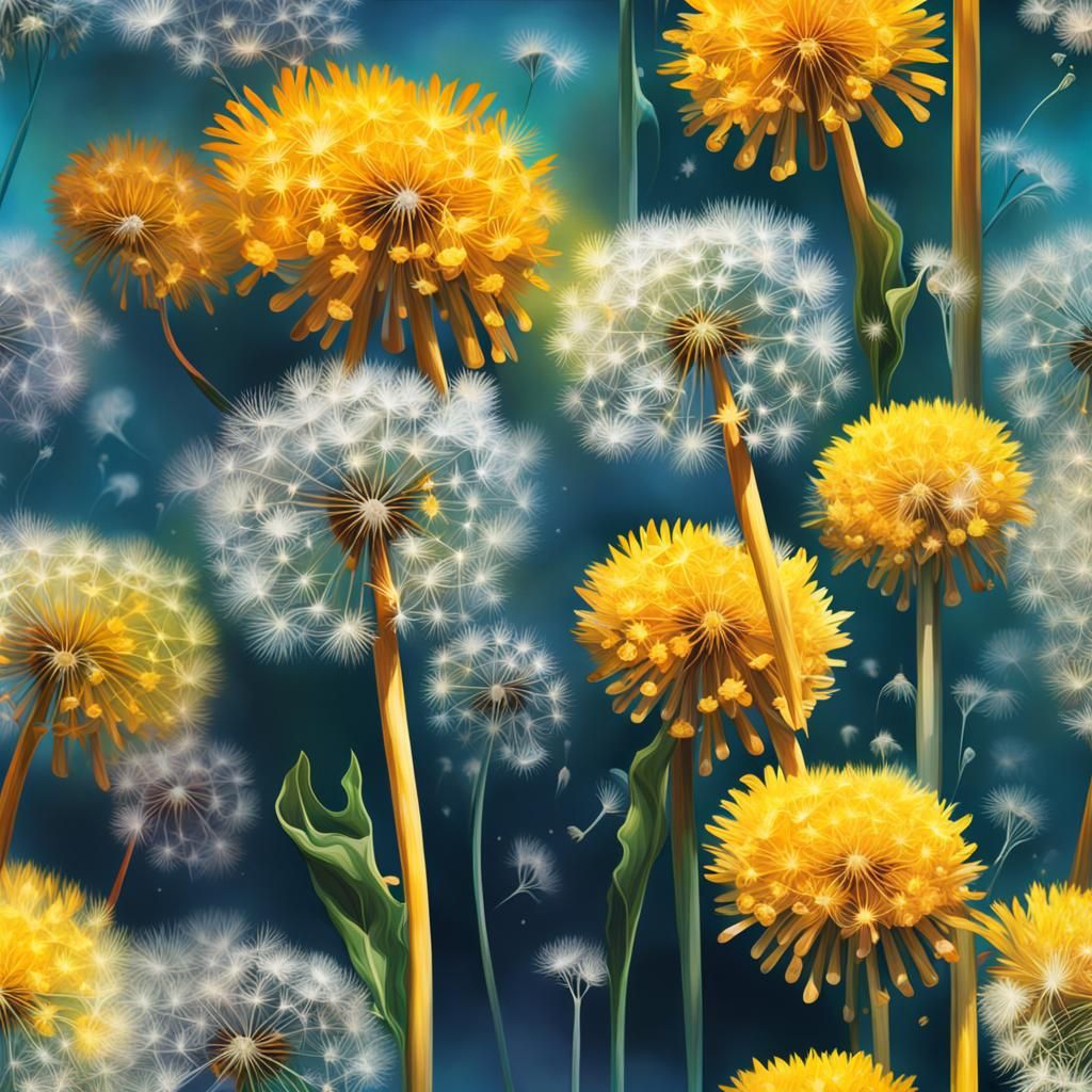 Hyperrealistic Dandelions in Splash Art Style
