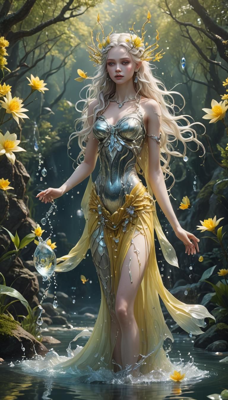 Magical Water Nymph in Spring: Detailed Matte Painting
