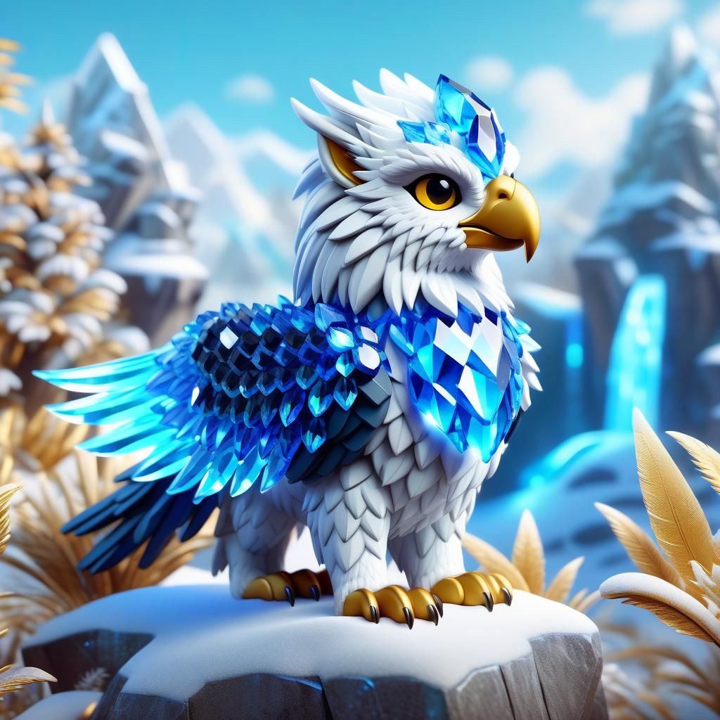 Adorable Crystalline Griffin in Fantasy Wonderland